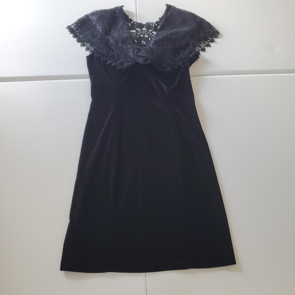 90s Y2K Gothic. Whimsigoth Dress Womens Medium Velvet Lace Collar Vintage Vamp
